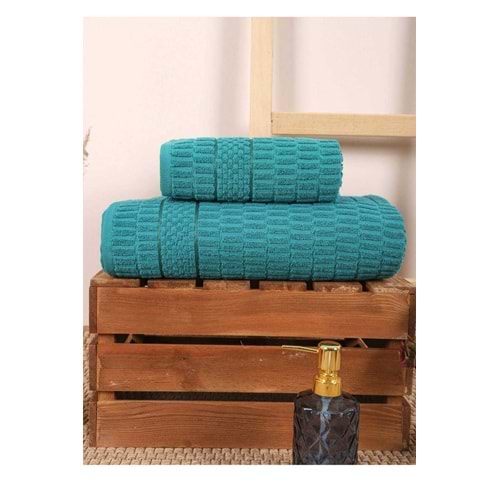 2 Parça Banyo Havlu Takımı &#37;100 Pamuklu Çubuk Desen Yeşil