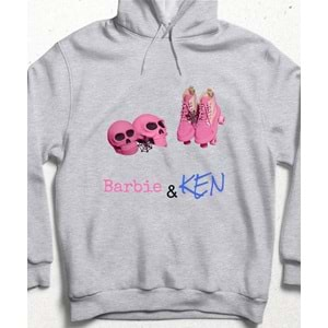 Barbie & Ken Özel Tasarım Kapşonlu Sweatshirt Gri