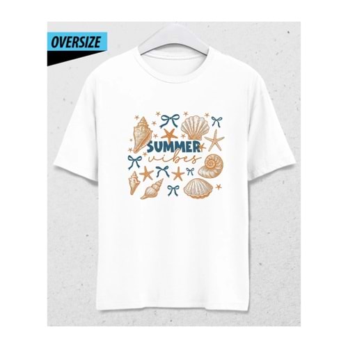Summer Vibes Oversize Unisex T-Shirt Beyaz