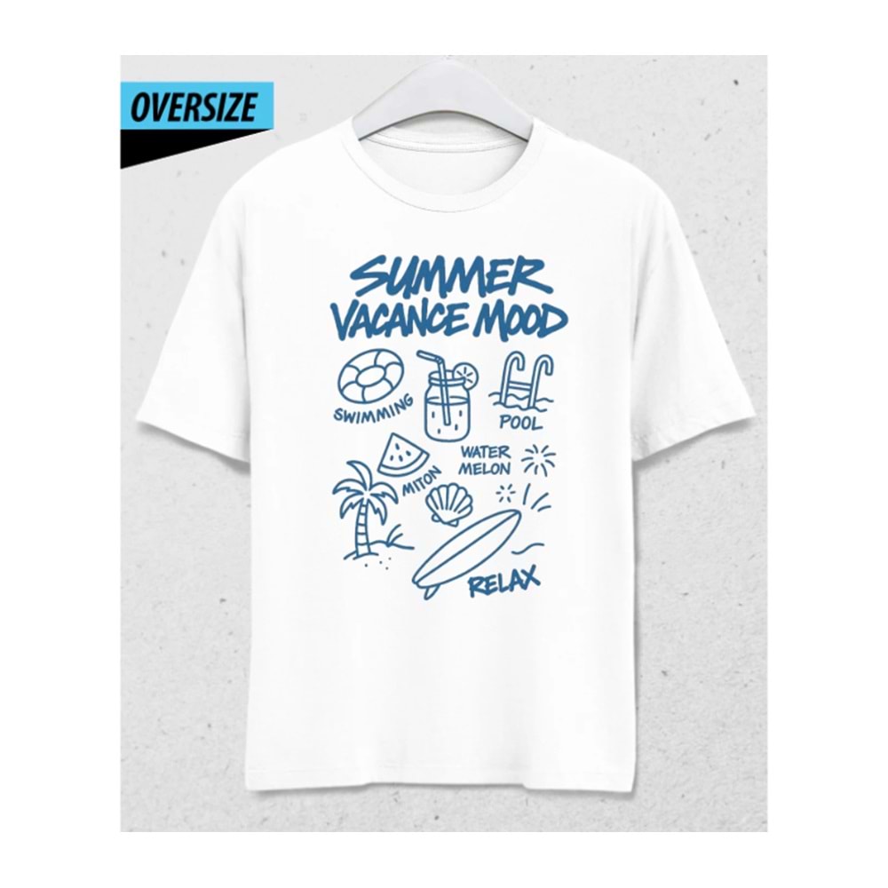 Summer Vacance Mood Oversize Unisex T-Shirt Beyaz