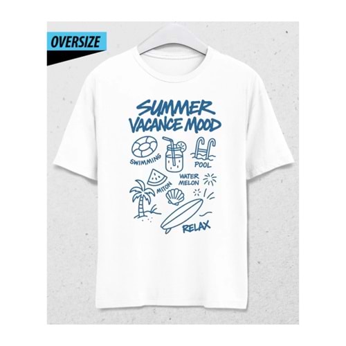 Summer Vacance Mood Oversize Unisex T-Shirt Beyaz