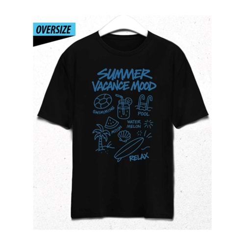 Summer Vacance Mood Oversize Unisex T-Shirt Siyah